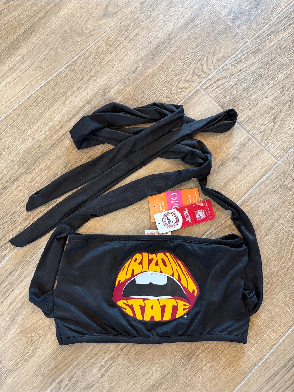 ASU SUN DEVILS Black Bandeau Top with Arizona State Lip Graphic